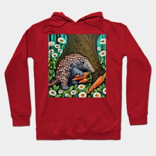 watercolor pangolin with carrots and daisies Hoodie